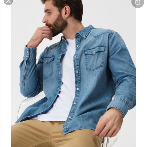 Levi's Barstow Western Snap Button Down Shirt - Stone Wash - Picture 14 of 15